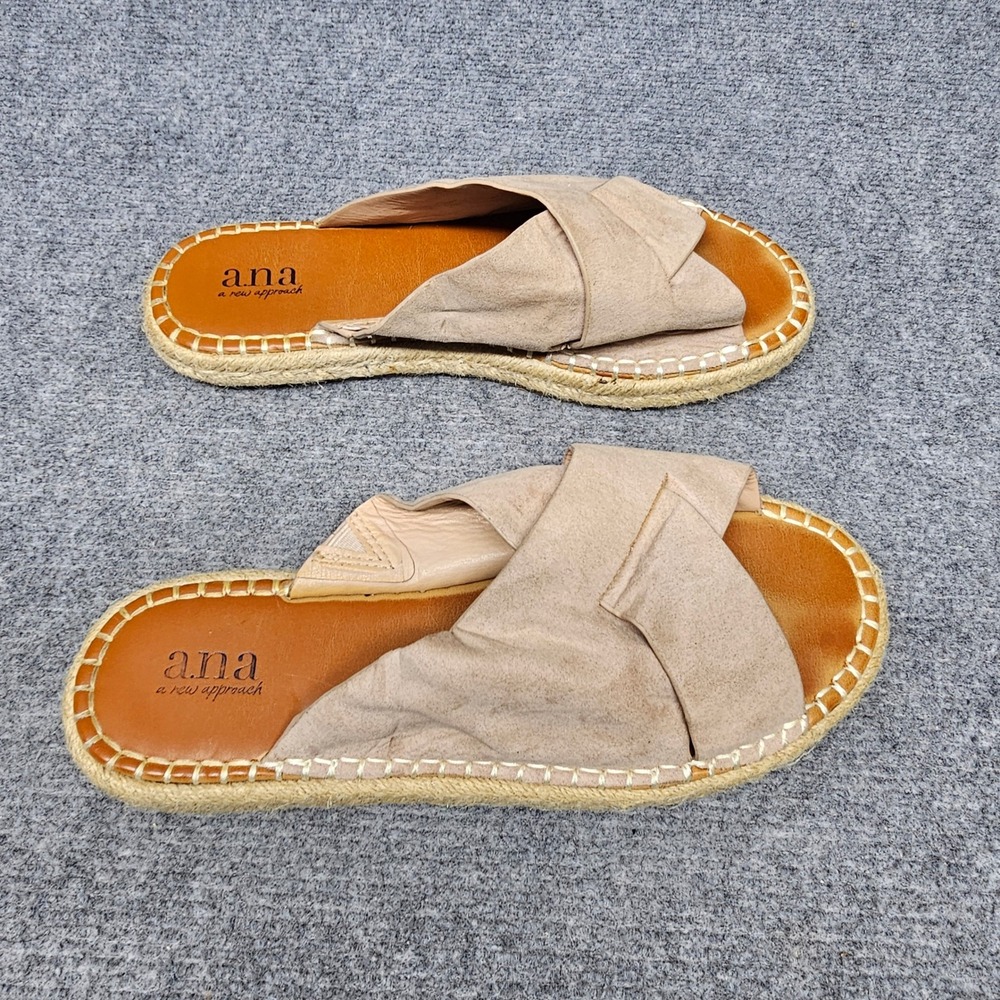 a.n.a Bentley Espadrille Slide Sandals Womens 8 Tan Boho Retro Summer Y2K